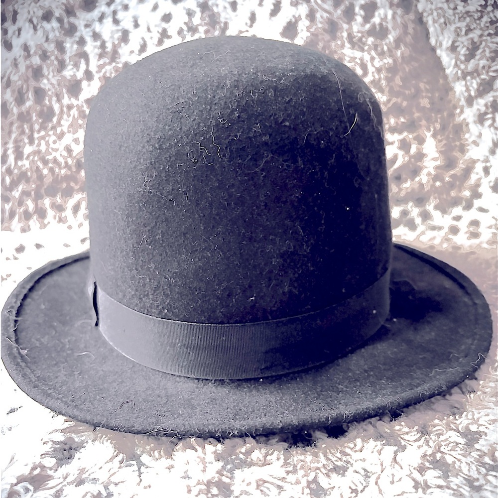 Vintage Shannon Phillips Black 100% Wool Tall Derby Bowler Hat